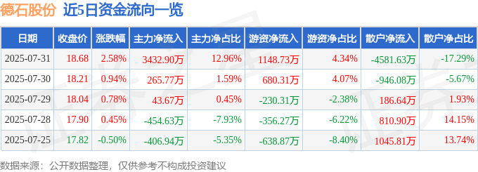 德石股份（301158）7月31日主力资金净买入343290万元(图1)